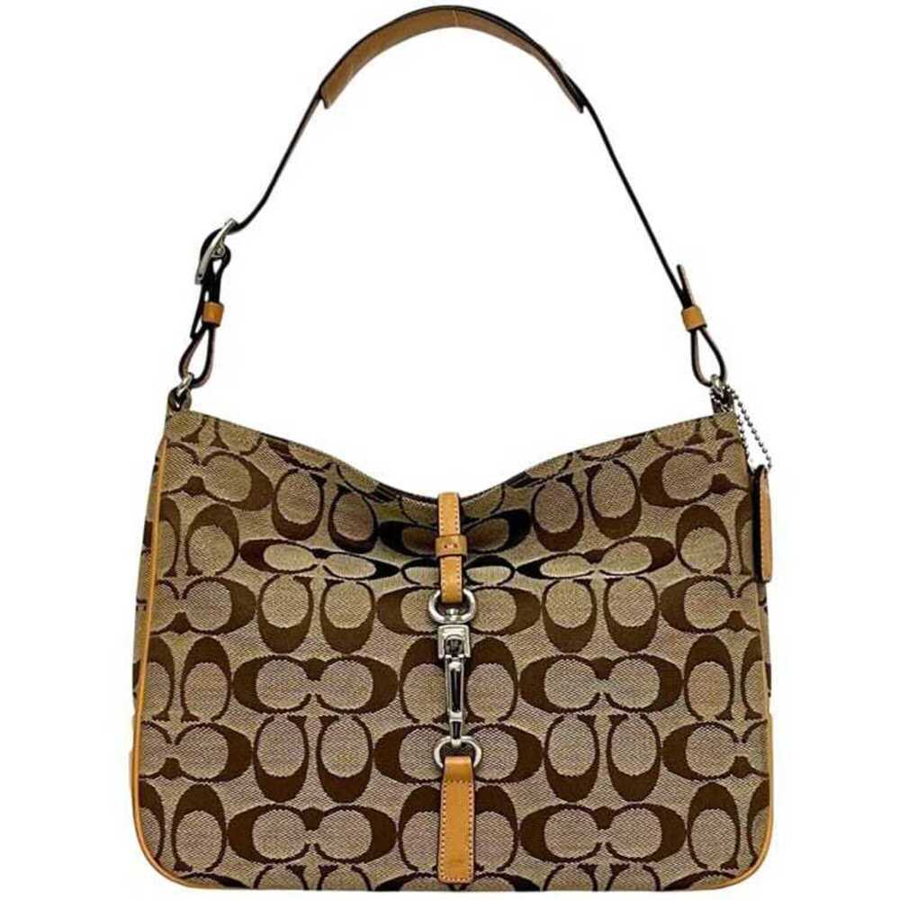 Coach Clip Hobo Handbag, Bag 6091, COACH Canvas Leather Beige, Women's